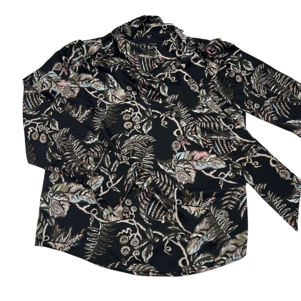 Banana Republic Womens Floral Long Sleeve Blouse Size M Black Multi-Color Career